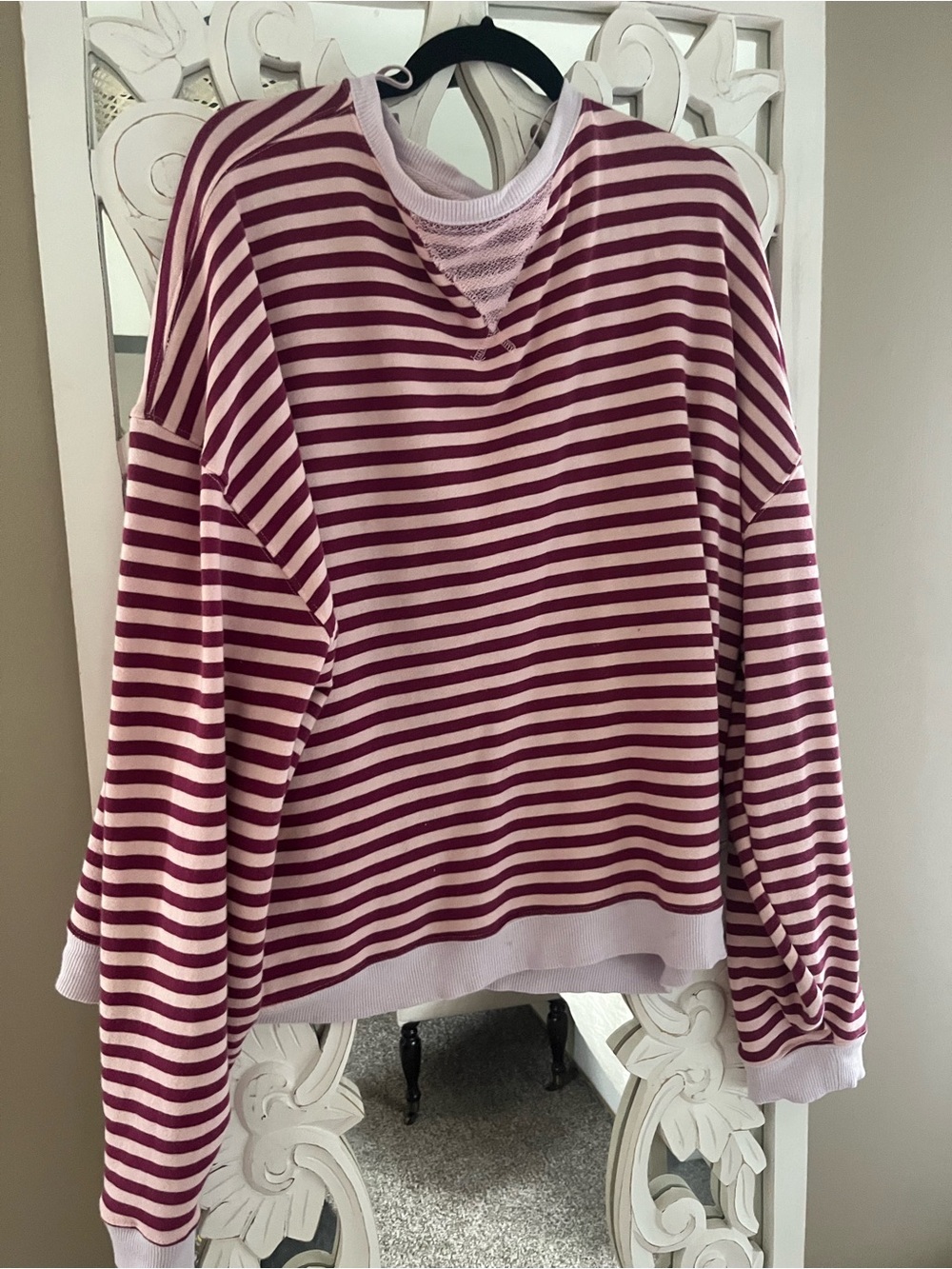 We The Free Striped Crewneck Sweater in Burgundy and White